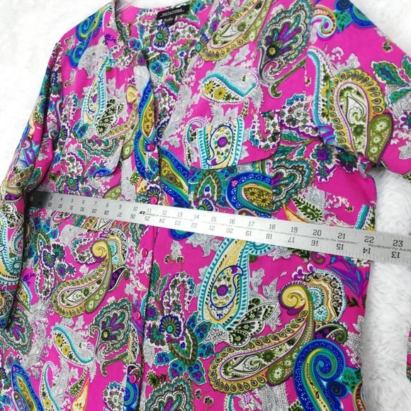 Notations Womens Shirt Button Down  Paisley Print 3/4 Sleeve Mandarin Collar L - Picture 5 of 12